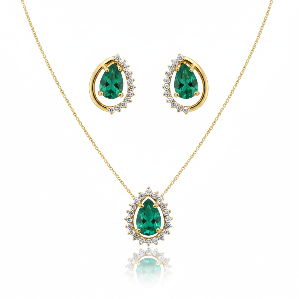 Conjunto Imperial Gota Verdrâte em Ouro 18K