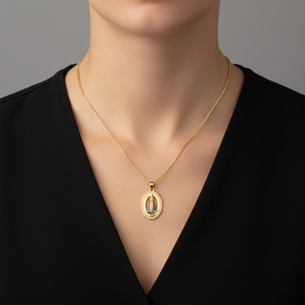 Colar Nossa Senhora Aparecida – Manto Celeste em Ouro 18K - Imagem 2