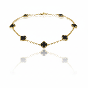 Colar Trevos de Ônix em Ouro 18K