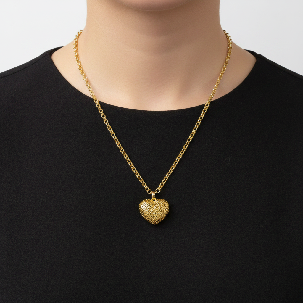 Colar Coração Trama Dourada em Ouro 18K - Imagem 3