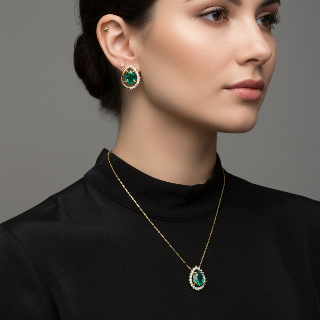 Conjunto Imperial Gota Verdrâte em Ouro 18K - Imagem 3