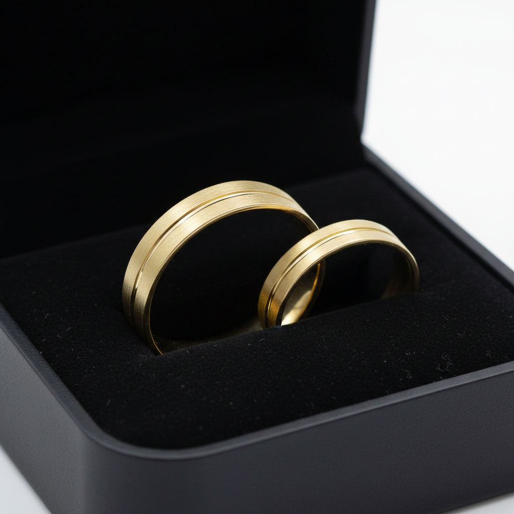 Par de Alianças em Ouro 18K com Friso Lateral-4mm - Imagem 2