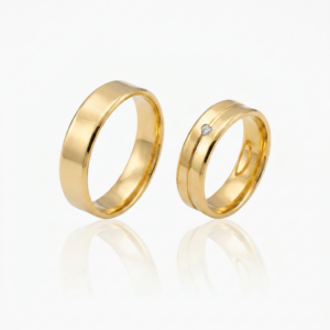 Par de Alianças Ouro 18K Anatômicas com Diamante-10mm