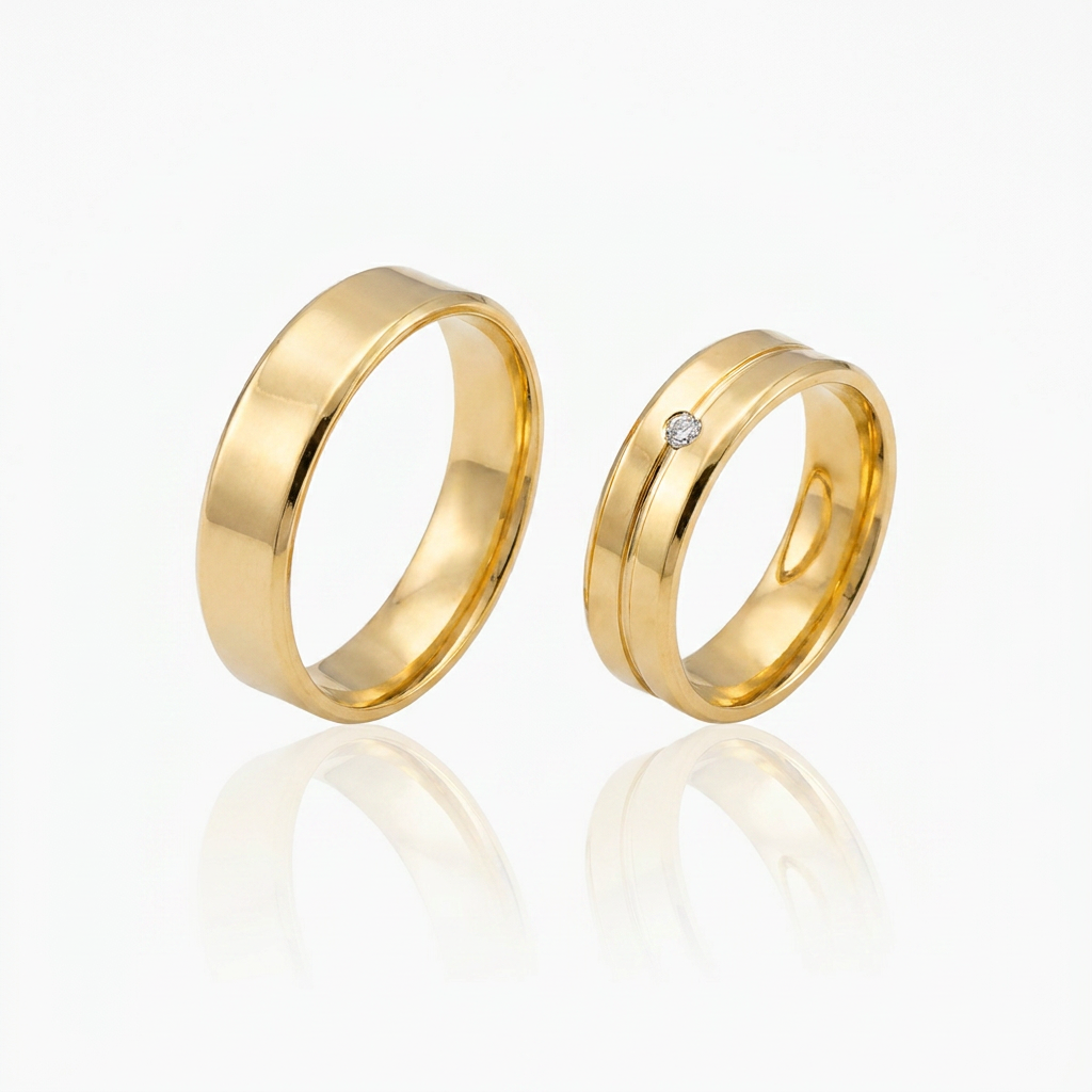 Par de Alianças Ouro 18K Anatômicas com Diamante-10mm
