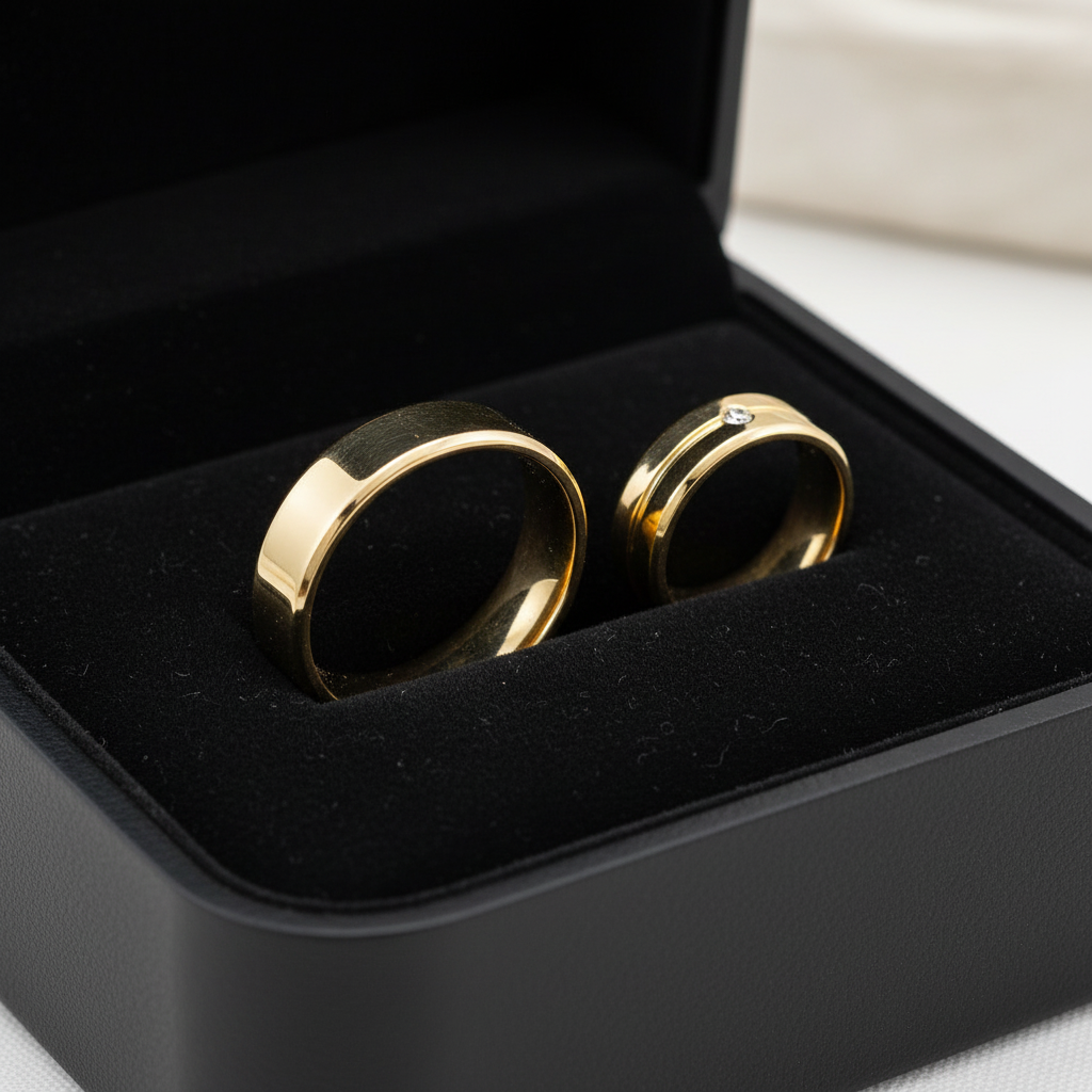 Par de Alianças Ouro 18K Anatômicas com Diamante-10mm - Imagem 2