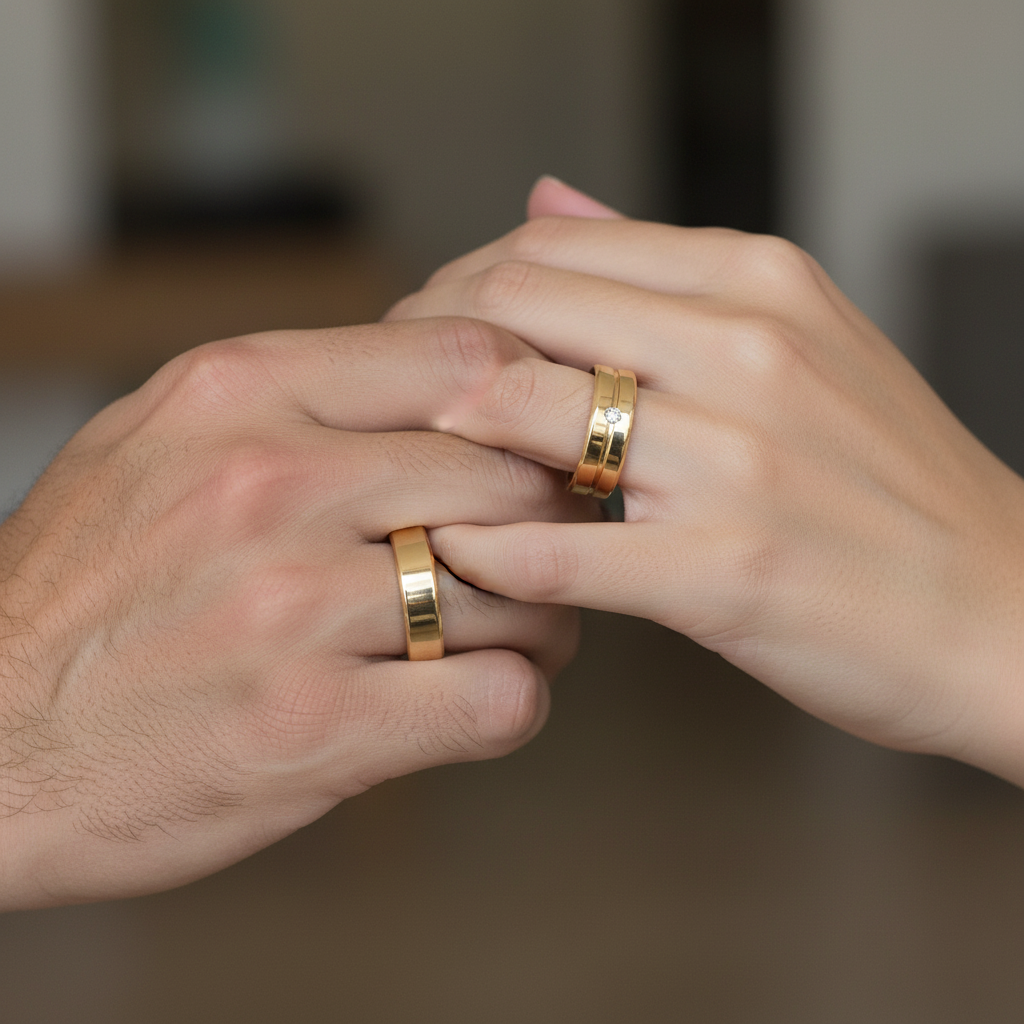 Par de Alianças Ouro 18K Anatômicas com Diamante-10mm - Imagem 3
