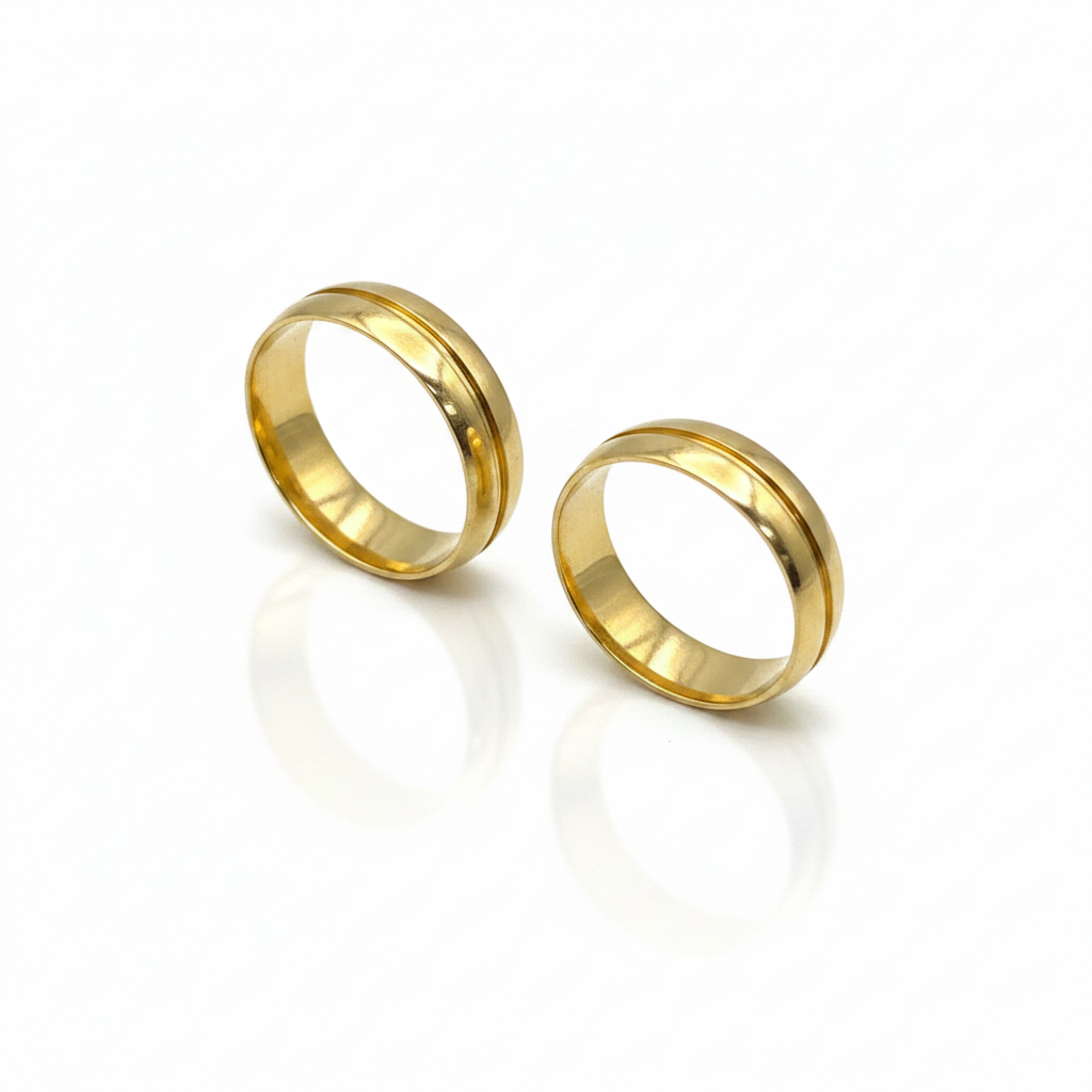 Aliança Ouro 18K Tradicional com Friso Central- Abaulada 5mm