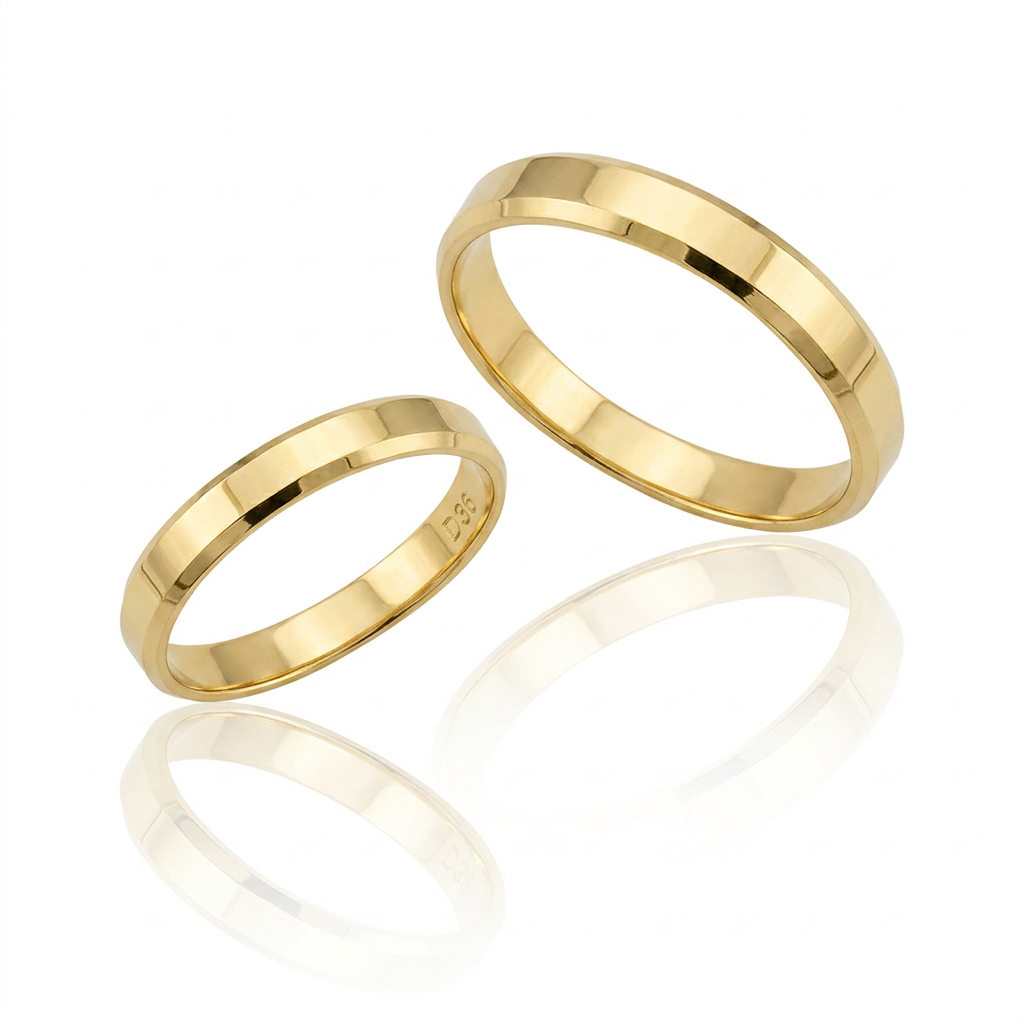 Par de Alianças Ouro 18K Tradicional Facetadas-3mm