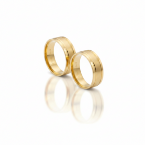Par de Alianças Retas com Friso Laterais em Ouro 18K-6mm