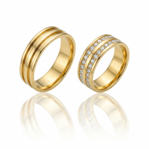 Par de Alianças Ouro 18K com Feminina Cravejada-7mm