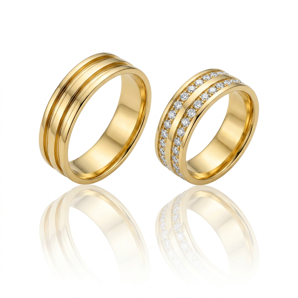 Par de Alianças Ouro 18K com Feminina Cravejada-7mm