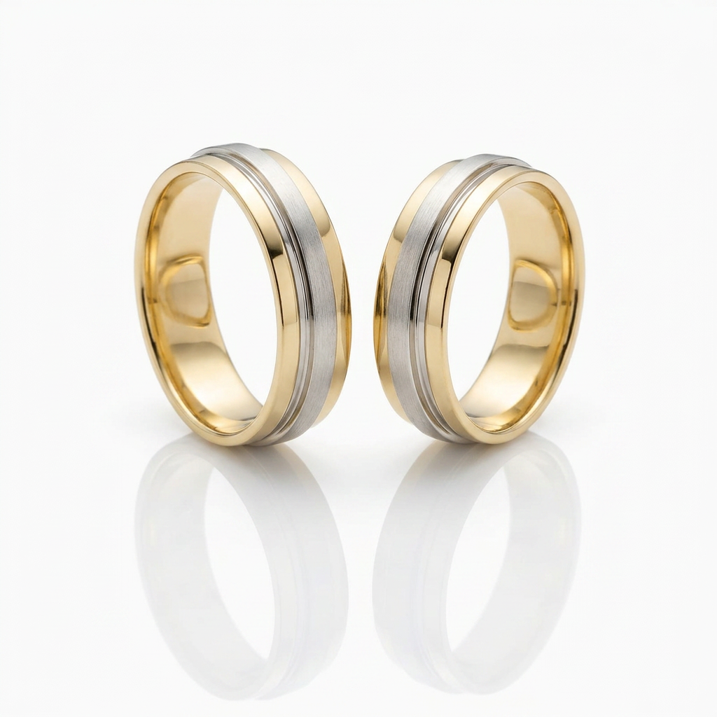 Aliança de Ouro 18K Bicolor com Ouro Branco-6mm