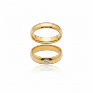 Par de Alianças Tradicionais com Diamante em Ouro 18K-5mm