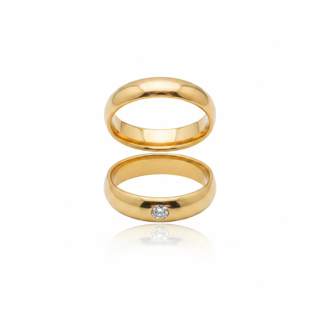Par de Alianças Tradicionais com Diamante em Ouro 18K-5mm