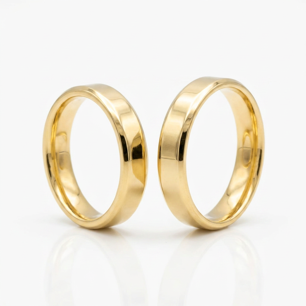 Par de Alianças de Ouro 18K Facetadas Tubular-5mm
