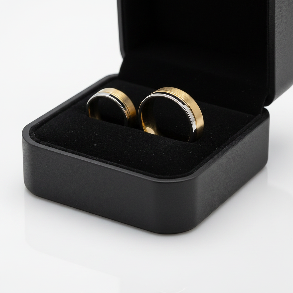 Par de Alianças Ouro 18K Bicolor com Friso Lateral-8mm - Imagem 3
