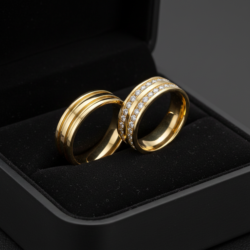 Par de Alianças Ouro 18K com Feminina Cravejada-7mm - Imagem 3
