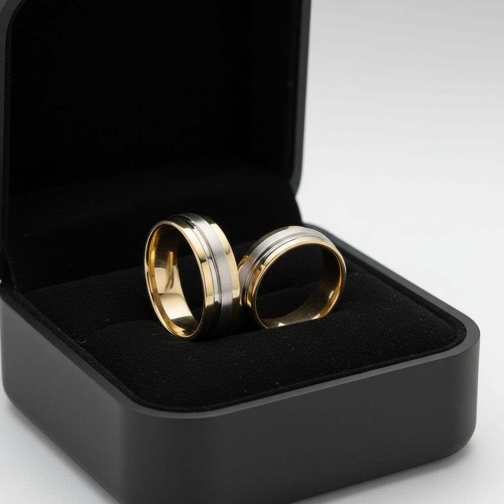 Aliança de Ouro 18K Bicolor com Ouro Branco-6mm - Imagem 3