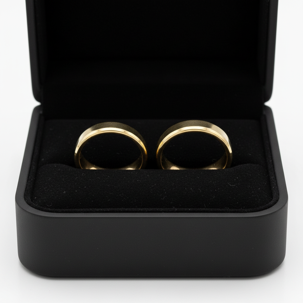 Par de Alianças de Ouro 18K Facetadas Tubular-5mm - Imagem 2
