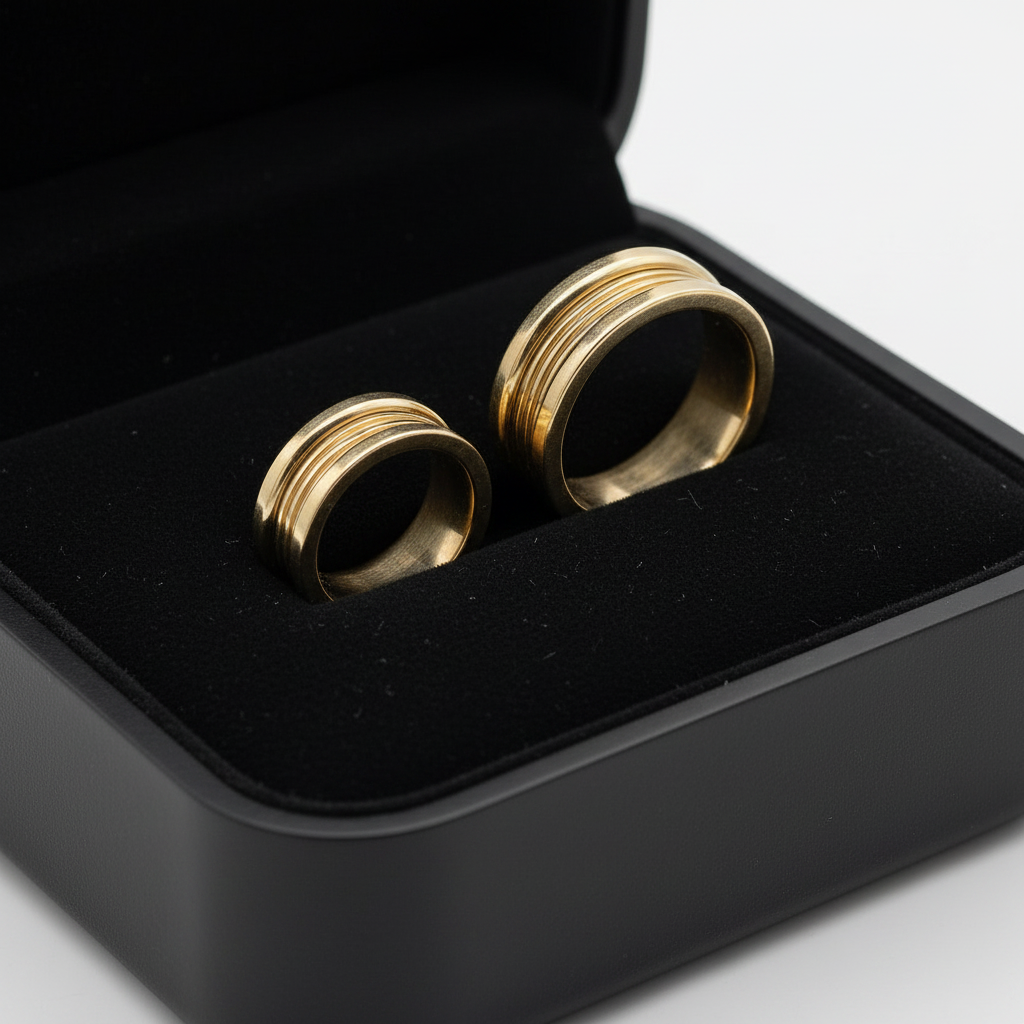 Par de Alianças Ouro 18K com Frisos Múltiplos-10mm - Imagem 2