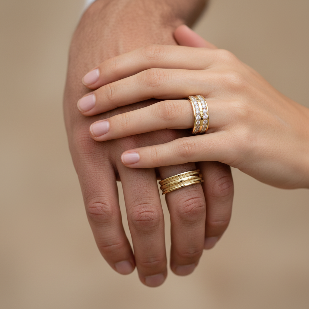 Par de Alianças Ouro 18K com Feminina Cravejada-7mm - Imagem 4