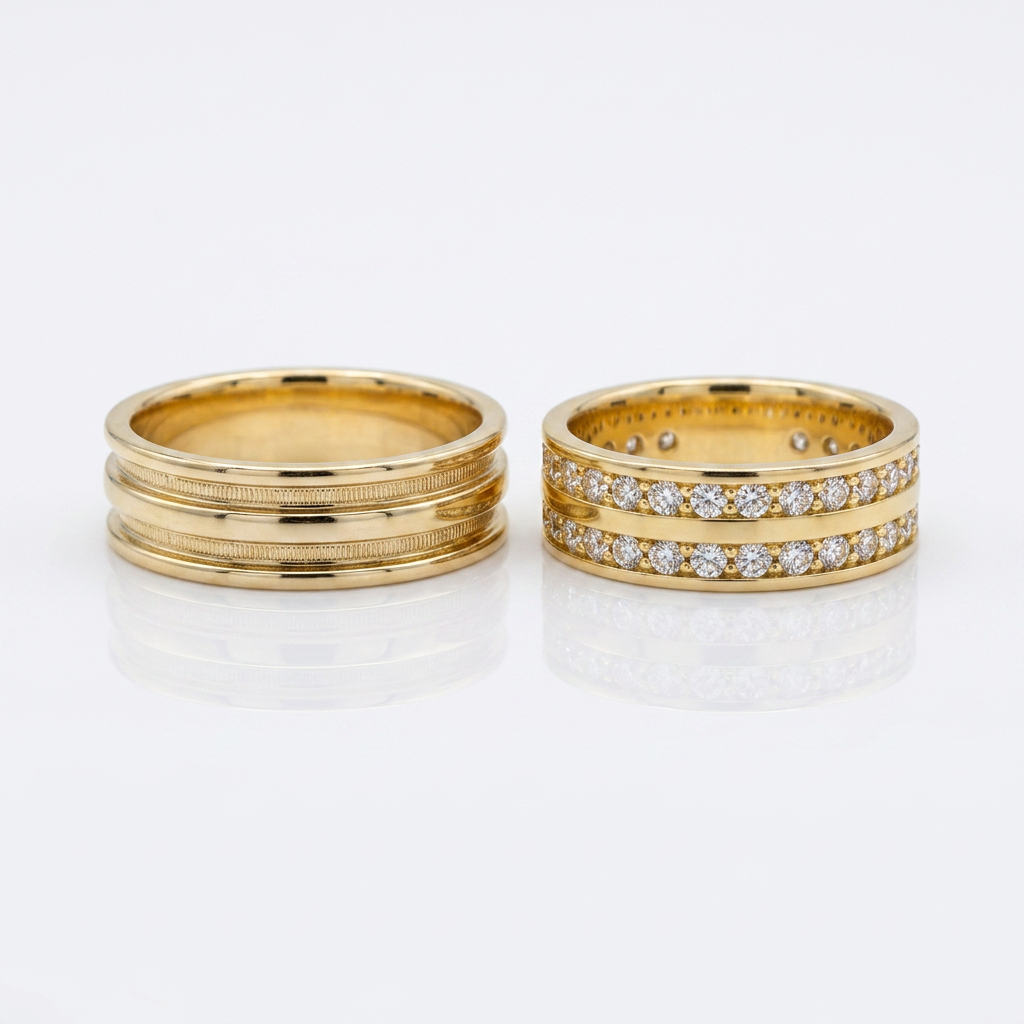 Par de Alianças Ouro 18K com Feminina Cravejada-7mm - Imagem 2