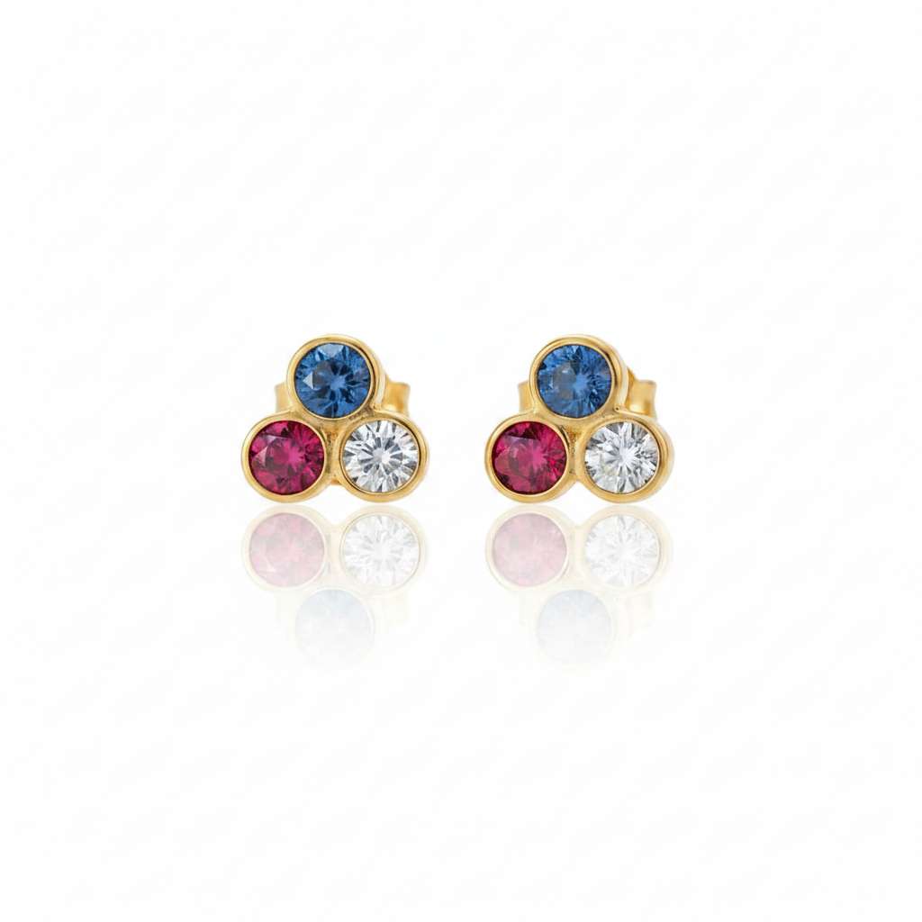 Brinco Trio Colors em Ouro 18K