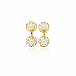 Brinco Floral com Pérolas em Ouro 18K