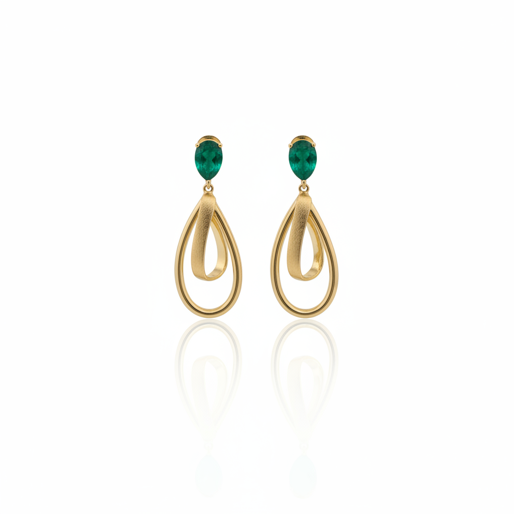 Brinco Goccia Verde em Ouro 18K