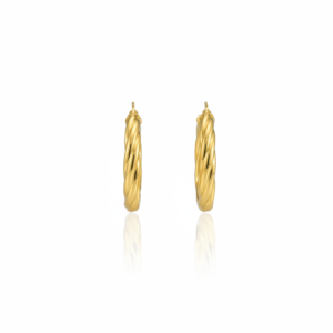 Brinco Argola Trama Dourada em Ouro 18K