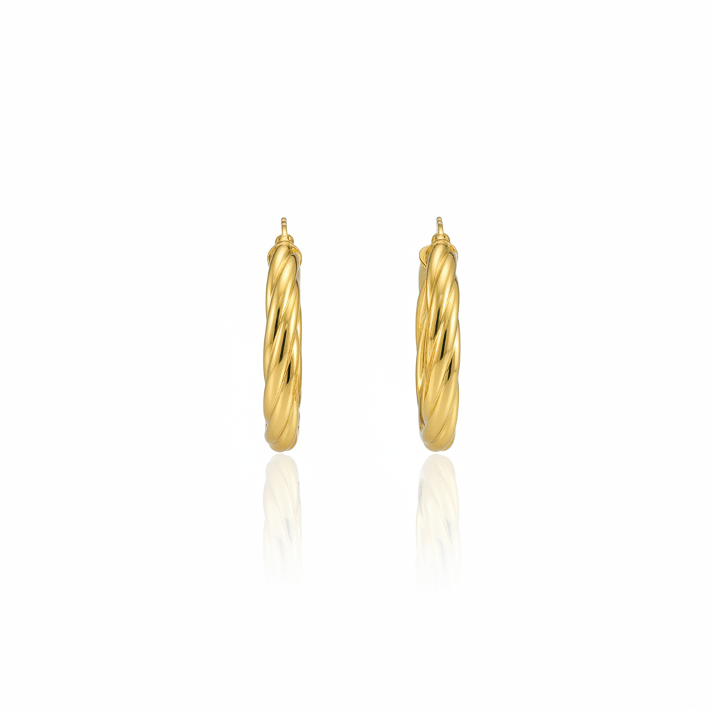 Brinco Argola Trama Dourada em Ouro 18K