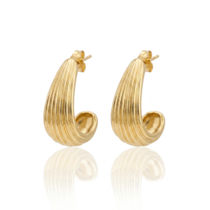 Brinco Meia Argola Canelada Dourée em Ouro 18K