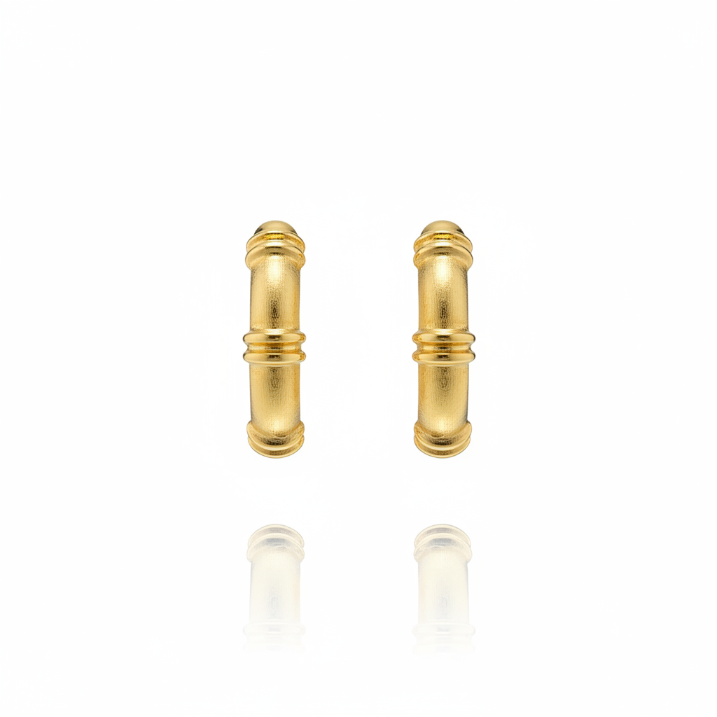 Brinco Bambu Dourado em Ouro 18K