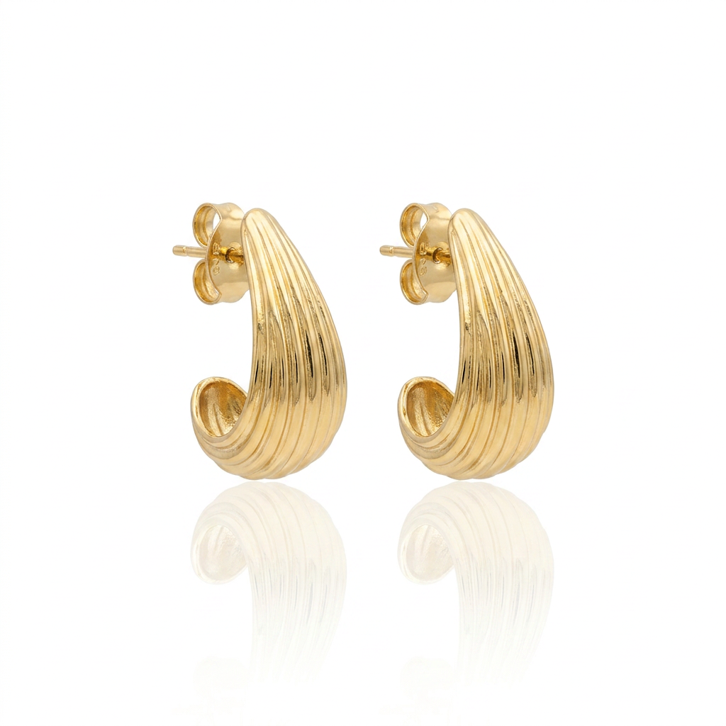 Brinco Meia Argola Canelada Dourée em Ouro 18K - Imagem 2