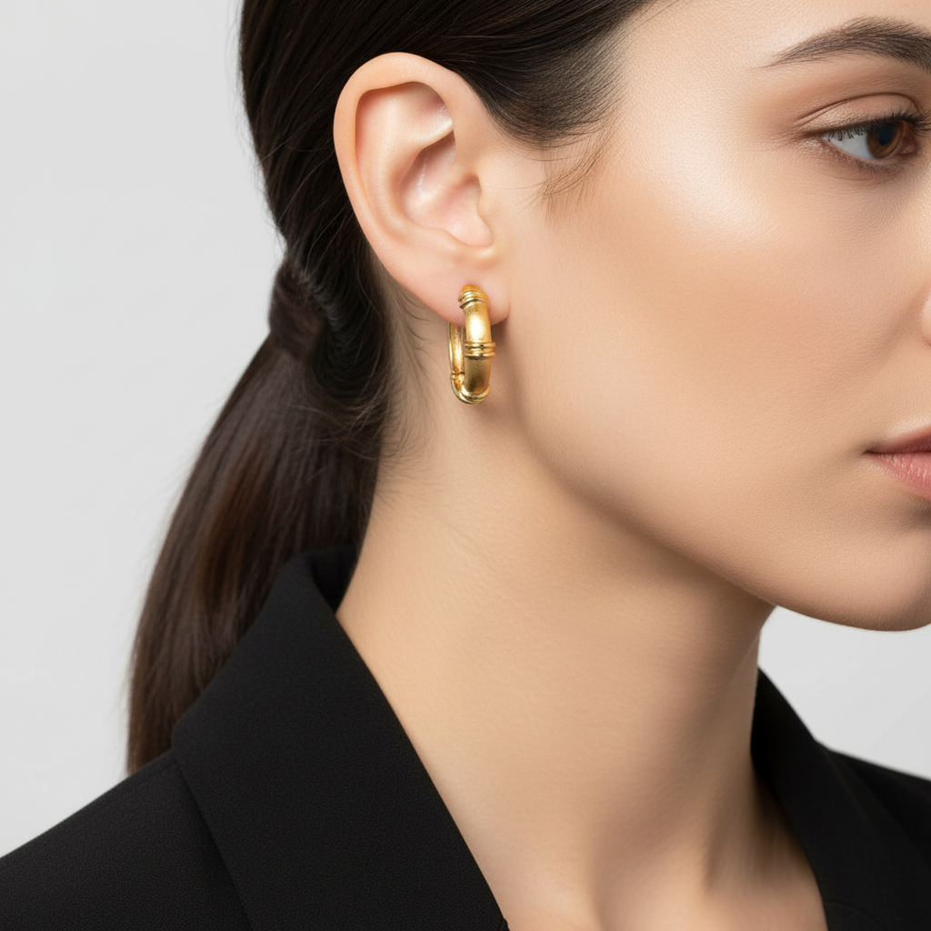 Brinco Bambu Dourado em Ouro 18K - Imagem 3