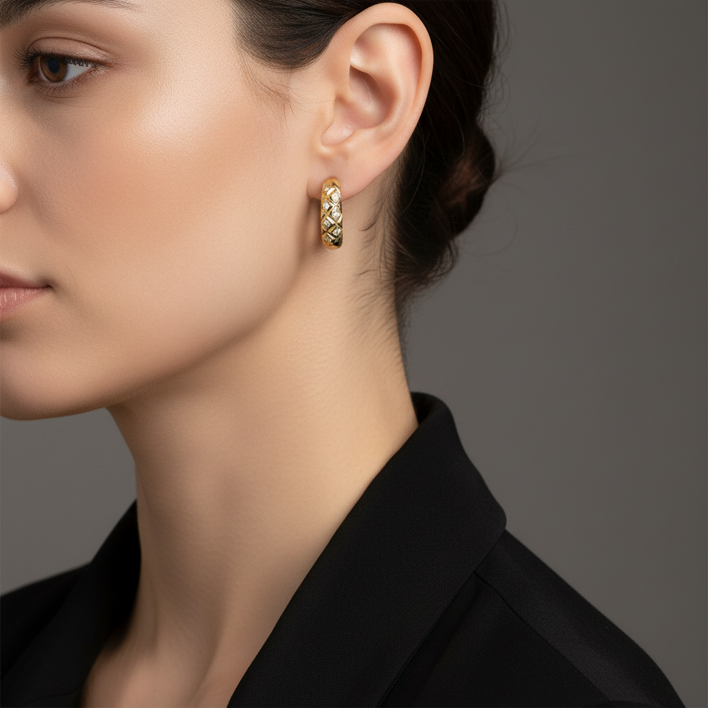 Brinco Meia Argola Trançada Aurum em Ouro 18K - Imagem 3